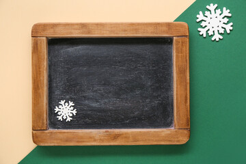 Empty chalkboard on color background