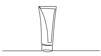 Continuous one single line drawing moisture Sunscreen icon vector illustration concept. Continuous one line drawing. Cosmetic tube pack of cream or gel. Linear style.
