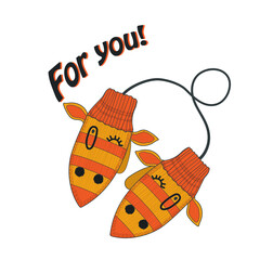 Cheerful red mittens with a stylized muzzle and ears