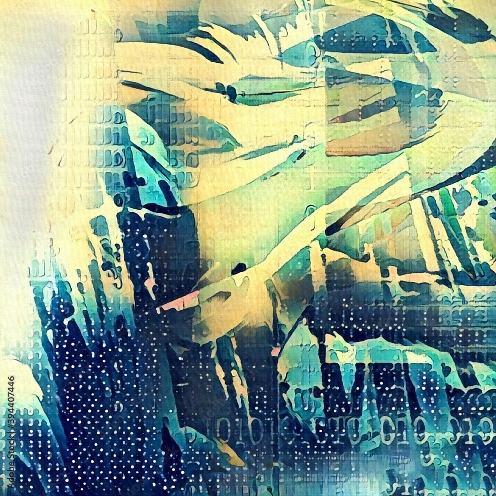 Leinwandbilder abstract painting. paint strokes and binary code. 3d rendering