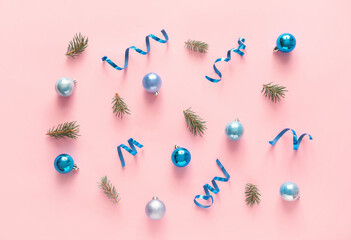 Beautiful Christmas composition on color background