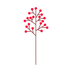 Scandinavian flower blue and red, minimalistic nordic style. Vector illustration on an isolated white background. Flower head, petals, leaves and branches. Fantasy folk hand drawn decoration elements.