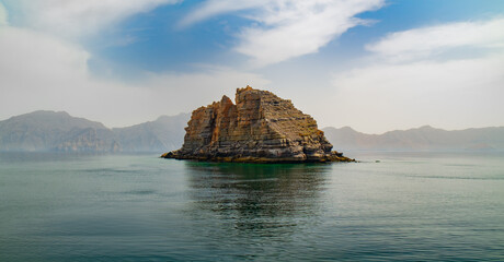 Sea tropical landscape with mountains and fjords, Oman