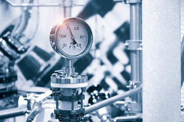 Industrial  concept. equipment of the boiler-house, - valves, tubes, pressure gauges, thermometer....