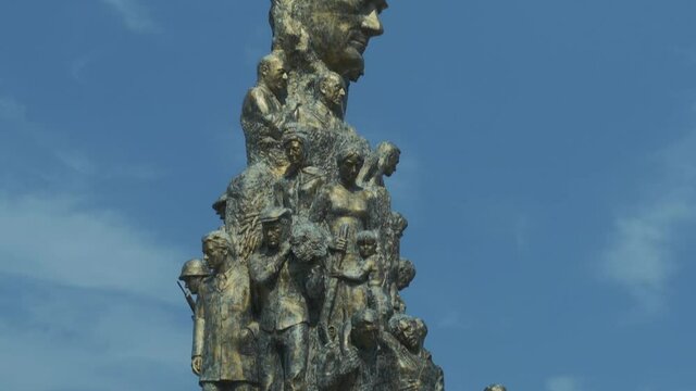 Northern Cyprus, Famagusta, the statue of liberty. Composition made of intertwined figures. Ataturk's face is at the top.