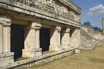 Cuadrangulo de las Monjas, The Nunnery Quadrangle, Columns of the Palace, Uxmal, Yucatan, Mexico,...
