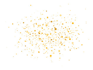 Golden glitter splash on white background. Gold sparkling confetti. Luxury holiday border. Celebration decoration border. Bright sparkles and dust. Vector illustration