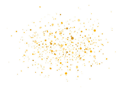 Golden glitter splash on white background. Gold sparkling confetti. Luxury holiday border. Celebration decoration border. Bright sparkles and dust. Vector illustration