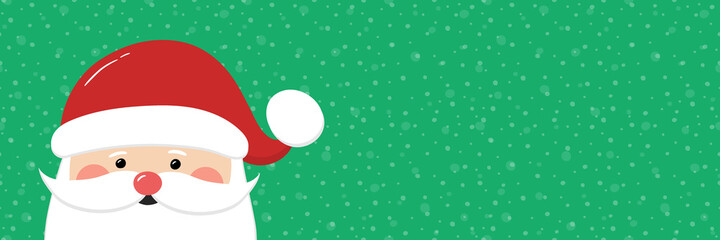 Happy Santa Claus on background with snowflakes and copyspace. Christmas banner. Vector