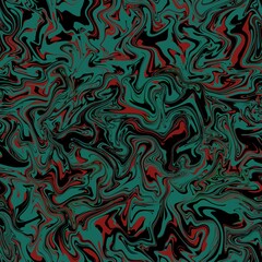 Abstract seamless pattern. Liquid marble wave colorful art background texture.Good for fabric, cover, flyer, brochure, poster, Invitation, floor, wall, wrapping paper.Tidewater Green, red, black color