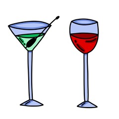 bright illustration of cocktails in glass glasses