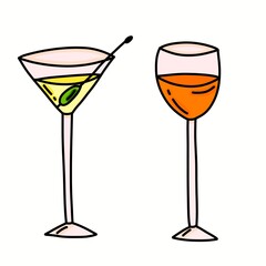 bright illustration of cocktails in glass glasses
