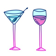 bright illustration of cocktails in glass glasses