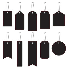 Collection of Blank black paper tags. cardboard sale labels. Black friday. Vector illustration