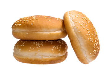 Three burger buns isolated on white background