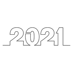 2021, continuous line. Vector illustration, isolated on white background.