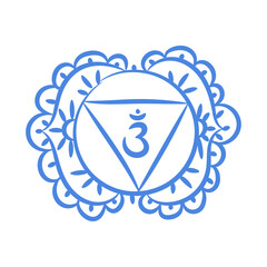 Ajna sketch icon. The sixth frontal chakra. Third eye. Vector indigo blue symbol. Sacral sign. Meditation