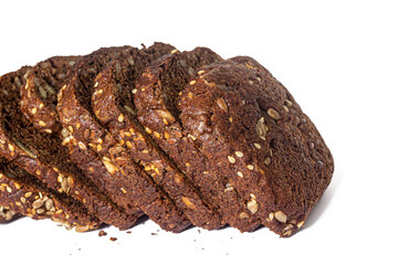Rye grain bread made from coarse flour, with seeds and nuts inside