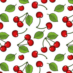 Juicy cherry. Seamless vector pattern 