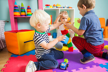 The children train coordination while playing in the kindergarten