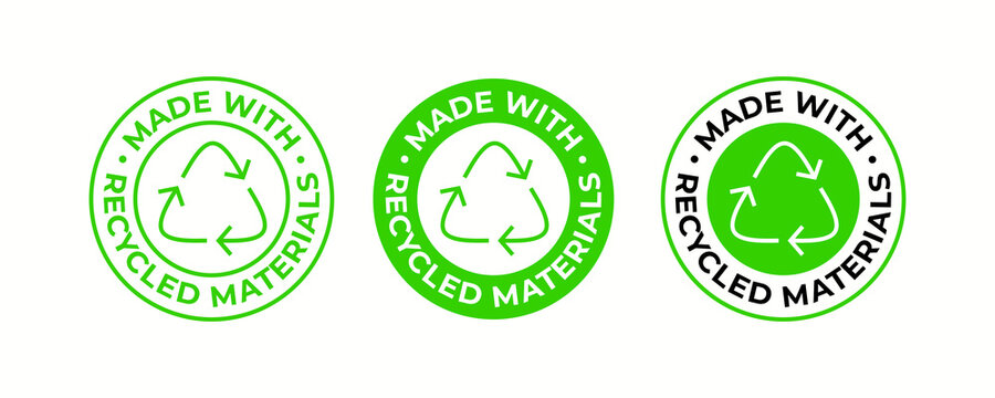 Recycling icon, made of recycled material package sign, vector. Recycling plastic bag or biodegradable and eco safe and bio recyclable package stamp logo