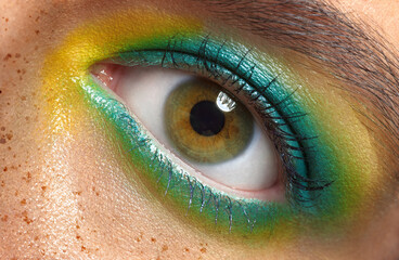 Macro eye photo with Green-Yellow make-up. 