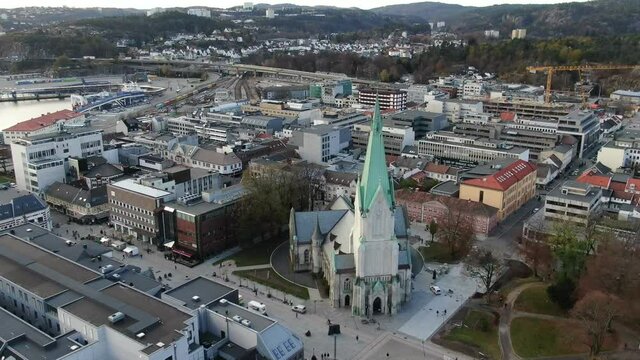 aerial view on the buildings of Kristiansand, Norway at autumn