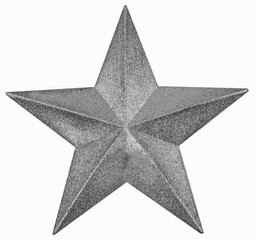 Silver colorChristmas Star isolated on White Background.Top View Close-Up Silver color Star render..