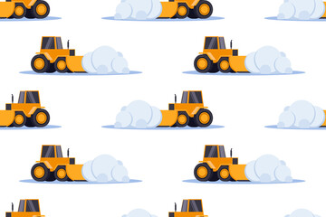 seamless pattern with tractor rowing snow. vector illustration.