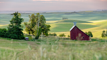 Red barn in the farmland of the Palouse at sunrise © knowlesgallery