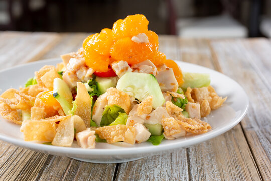 A view of a Chinese chicken salad.