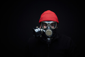 adult man portrait, chemical respirator