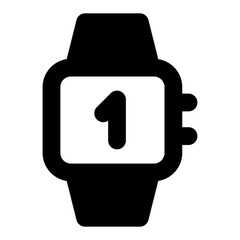 
Wrist watch glyph icon, number one inside watch 
