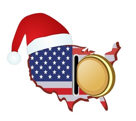 United States of America with santa hat - money savings
