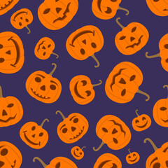 Halloween colorful seamless pattern. Seamless background with Jack of the lantern. Mystic pattern with pumpkins on color background..