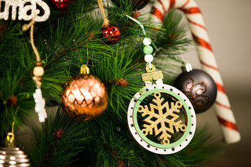 Christmas tree decorations and toys. Abstract and background scene