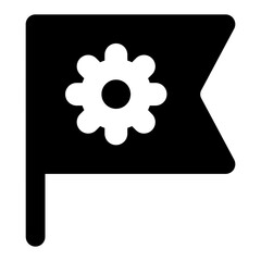 Gear over a flag depicting labour day flag in solid icon