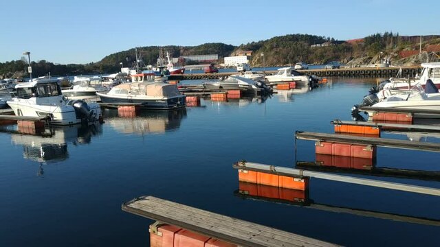 View on landscape near Hollen village bay at summer autumn weather, Norway