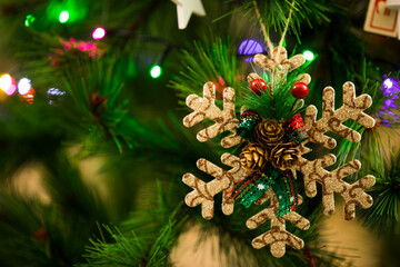 Christmas tree decorations and toys. Abstract and background scene
