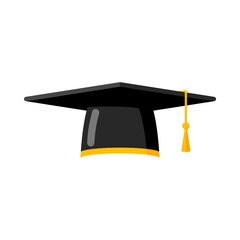 Student graduation hat isolated on white background. Square academic cap. Symbol of bachelor's and master's degree. Flat style vector illustration.