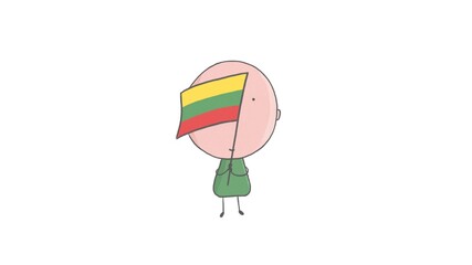 Pencil drawing of a boy holding a flag of Lithuania