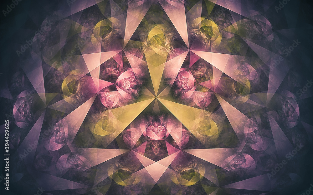 Poster digital generated image in the form of abstract geometric shapes of various shades and colors for us
