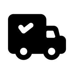 
Verified cargo shipping, solid icon of check truck 
