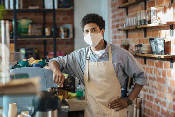 Fototapeta premium Work of favorite cafe during social distancing and covid-19 pandemic
