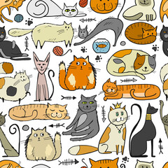 World Cats Day. Seamless Pattern with cats characters for your design