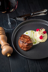 beef steak with mashed potato