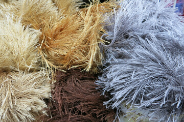 Brown beige and gray long yarn for knitting with pile