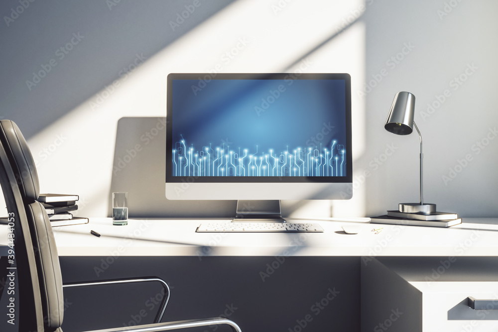 Poster creative concept of microscheme illustration on modern laptop screen. big data and database concept.