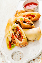 spring rolls with hot sauce