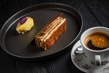 luxury pastry on the black plate